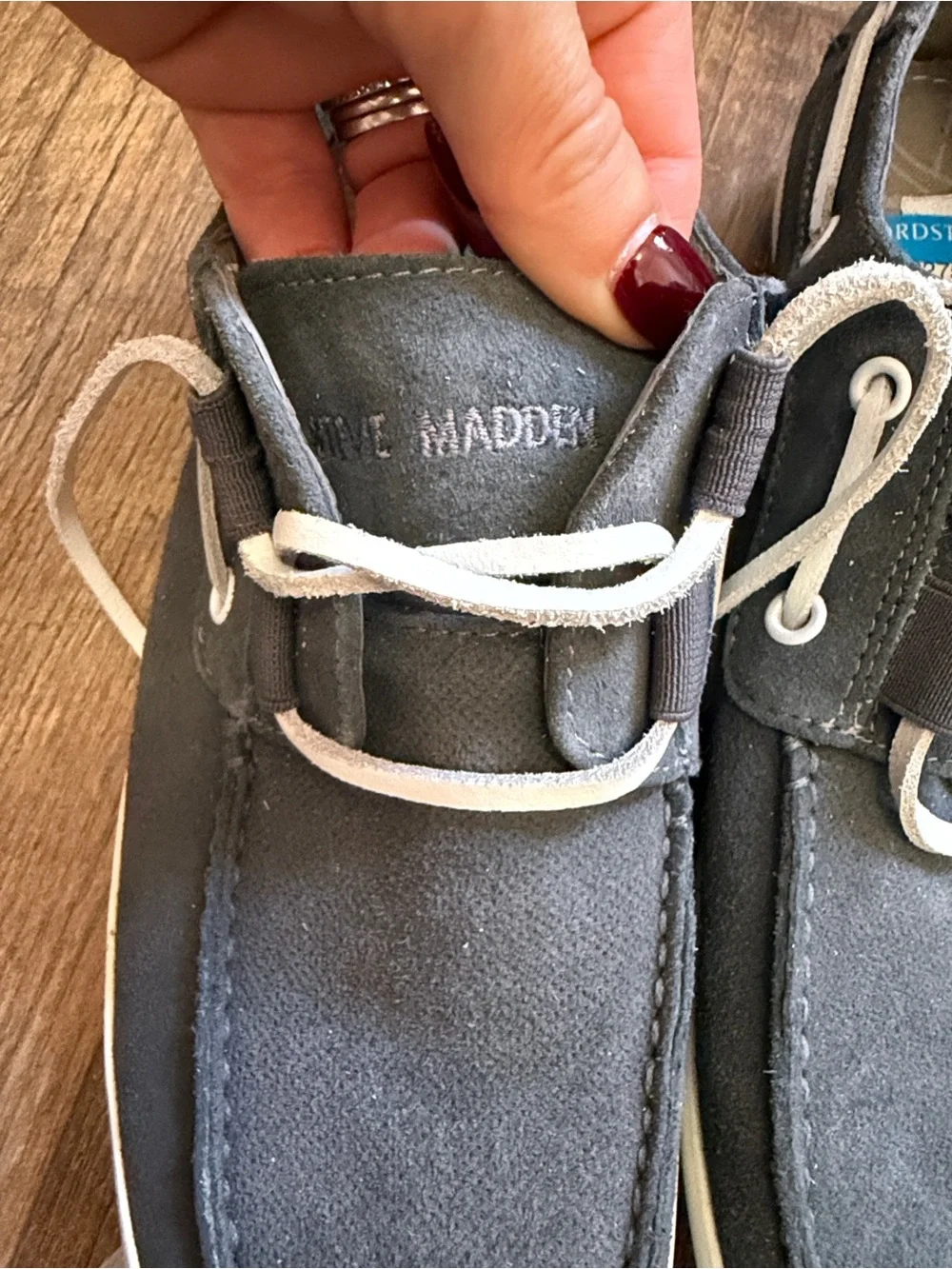 Steve Madden Charcoal Suede Boat Shoes with Cream Laces